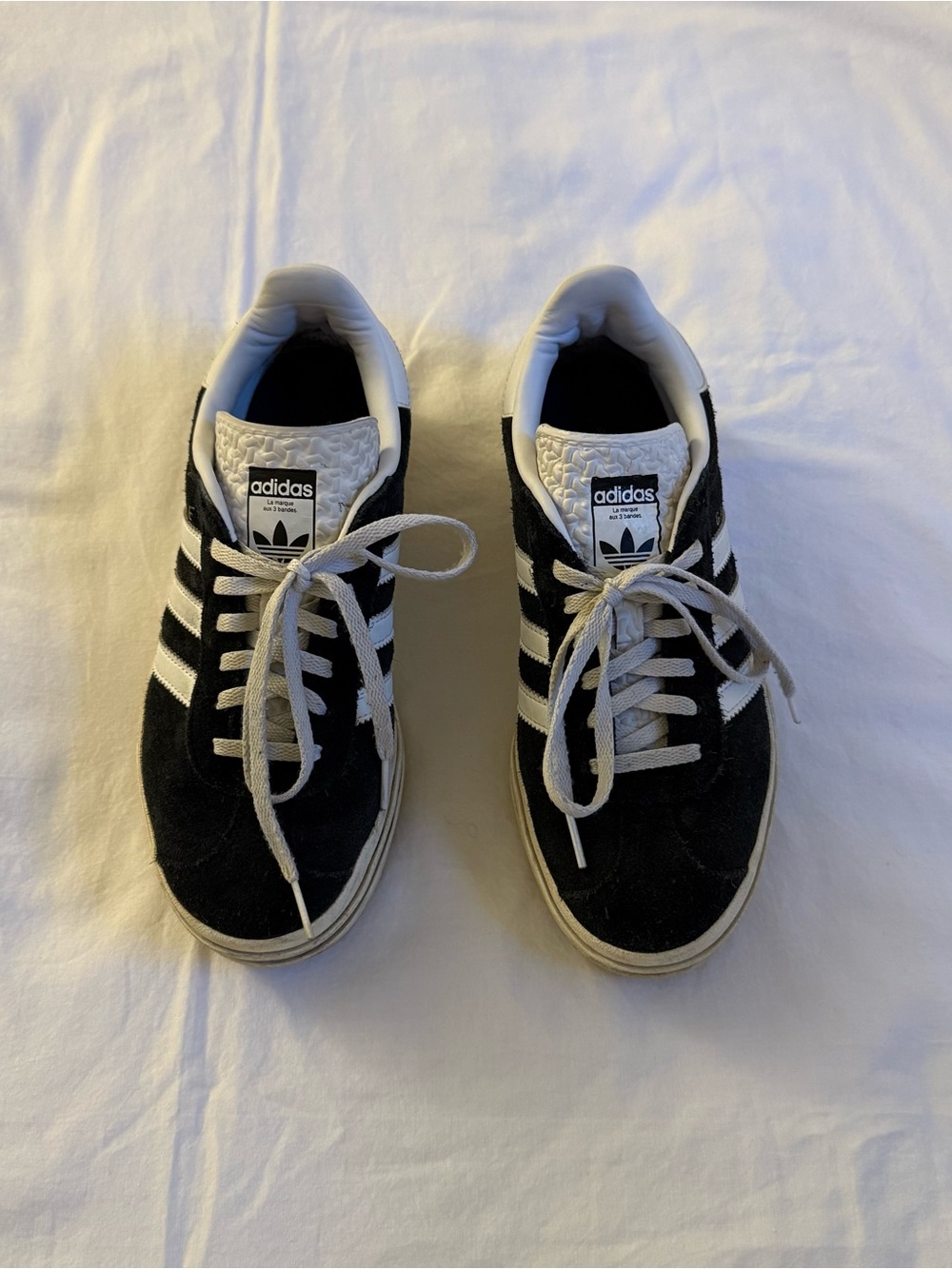 Adidas Gazelle black sneakers with white stripes size 7